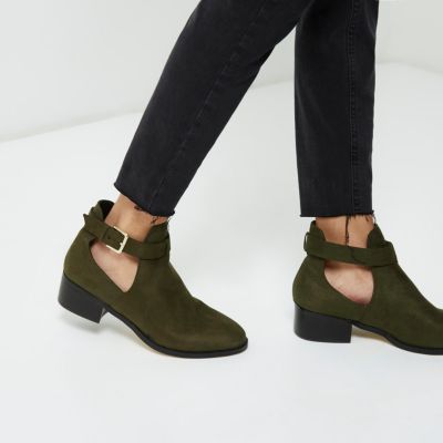 Khaki green cut out ankle boots